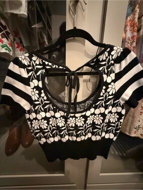 Anthropologie Cherry Floral Crop Sweater Top NWT